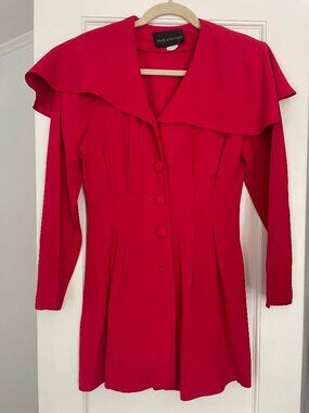 Vintage David Benjamin Red Capelet Collar Fit Flare Jacket Coat